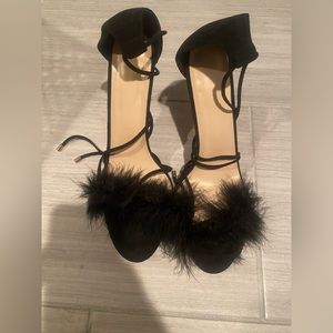 Black Fur Stiletto Heels